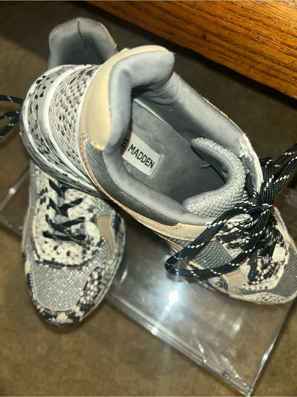 Steve Madden Beige and Black Snake-Print Sneakers
